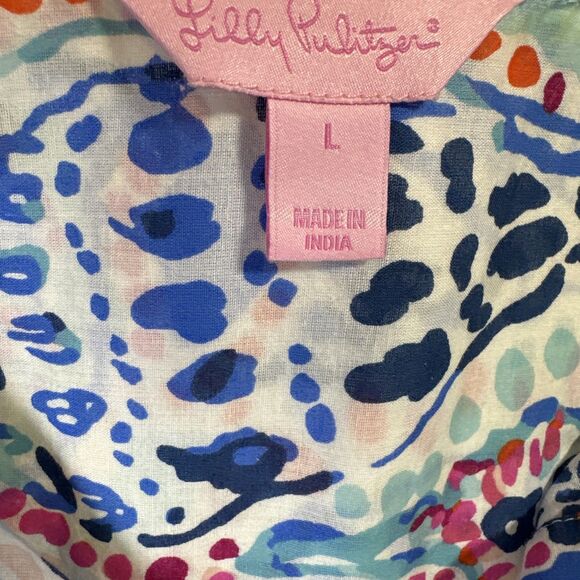 Lilly Pulitzer Shell Me About It Button Down Tunic Pink Blue Pockets Large - Picture 3 of 12